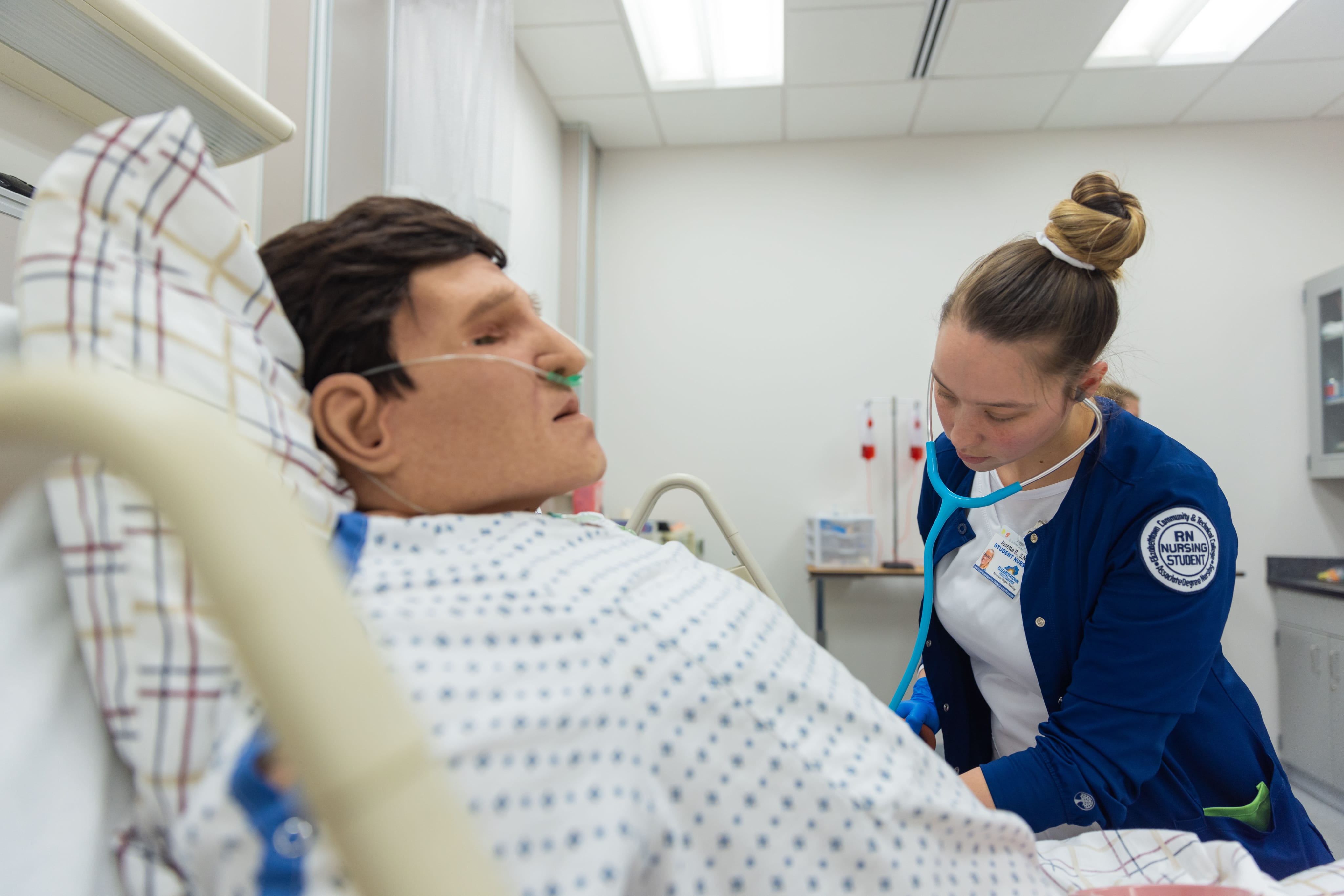 Nursing students working in a clinical classroom